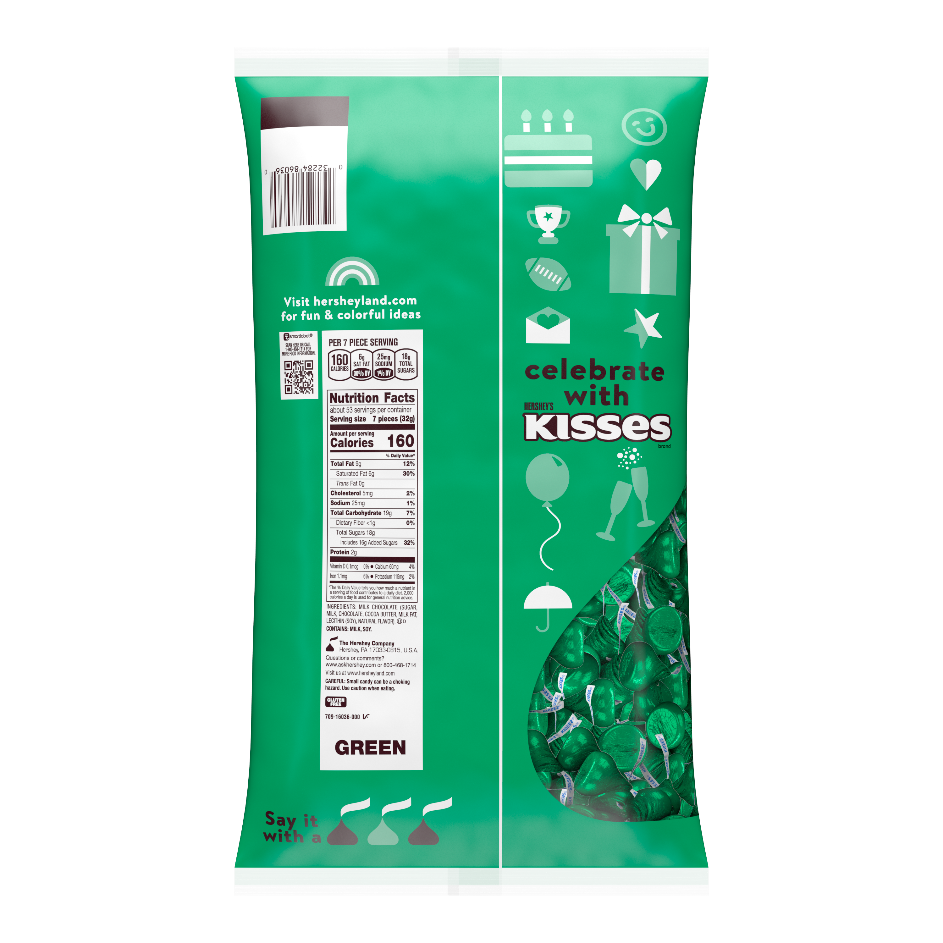 HERSHEY’S KISSES Dark Green Foils Milk Chocolate Candy Bulk Bag, 60 oz - THE HERSHEY COMPANY