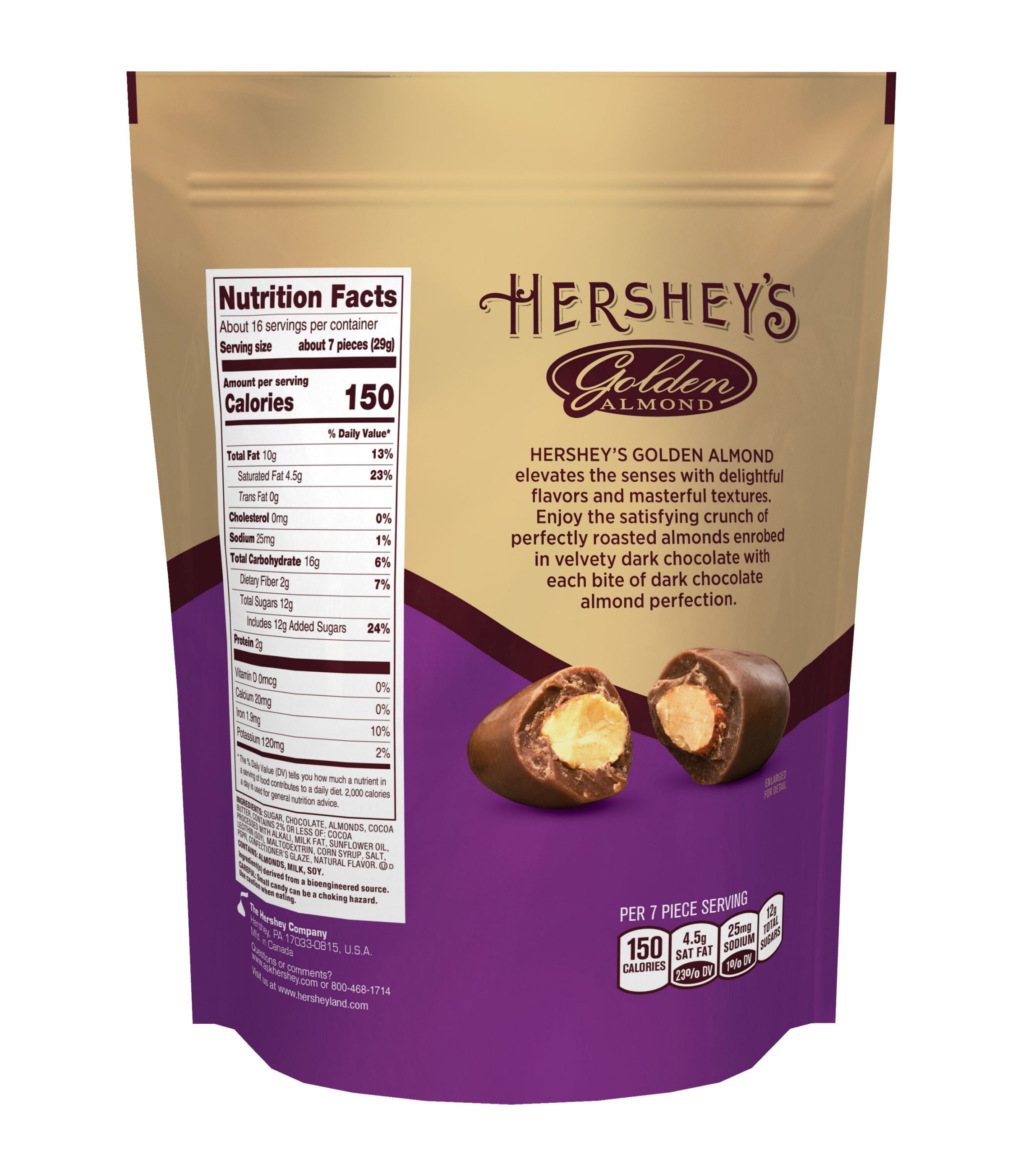 GOLDEN ALMOND Dark Chocolate Covered Almonds 16oz Pouch - THE HERSHEY COMPANY