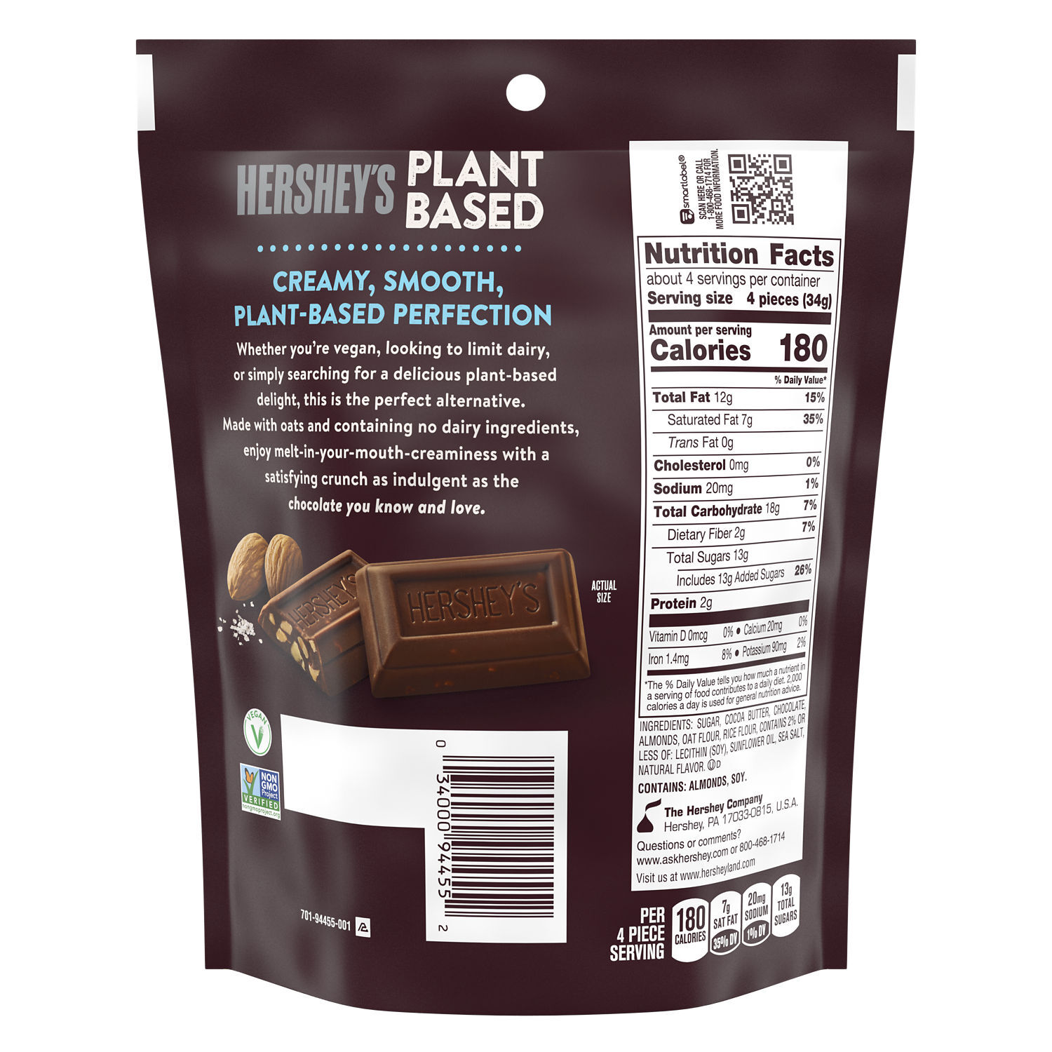 HERSHEY’S Plant Based Extra Creamy with Almond and Sea Salt Candy Bag, 4.5 oz - THE HERSHEY COMPANY