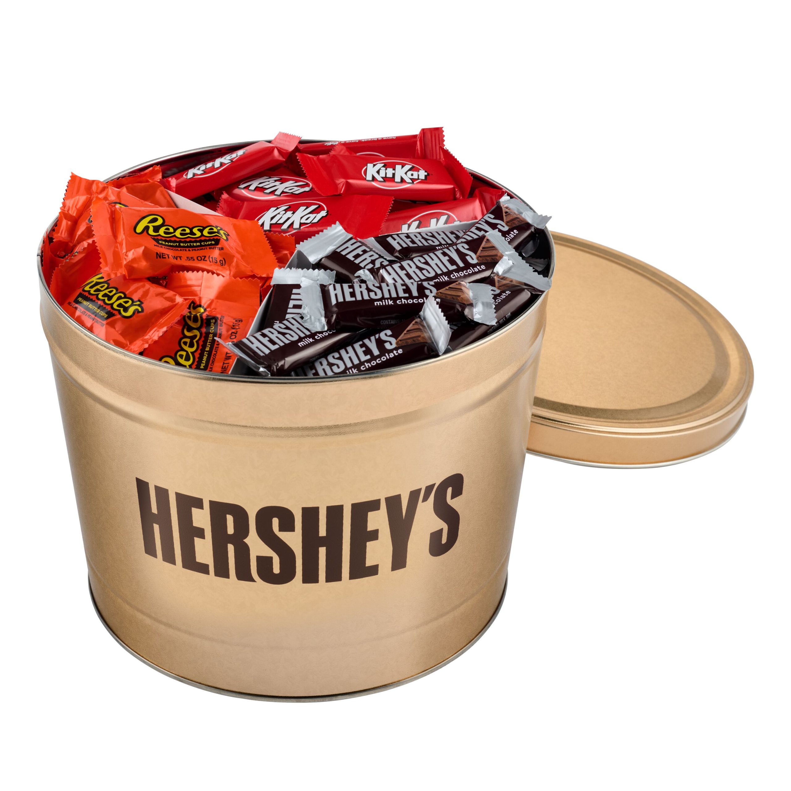HERSHEY’S Assorted Snack Size Gold Gift Tin, 7 lbs - THE HERSHEY COMPANY