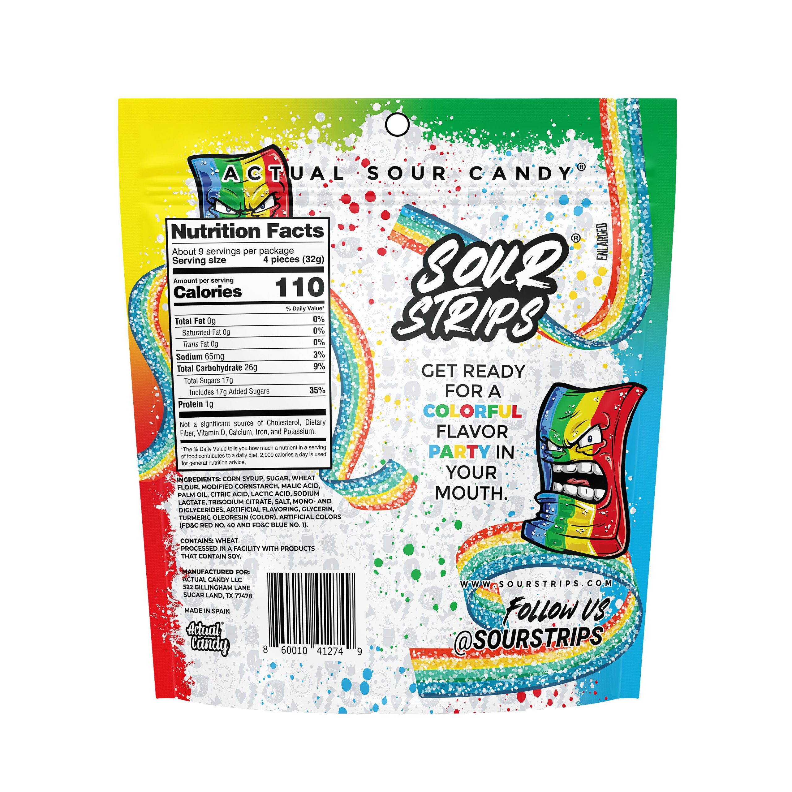 Sour Strips Rainbow Candy Party Bag, 10.2oz - THE HERSHEY COMPANY