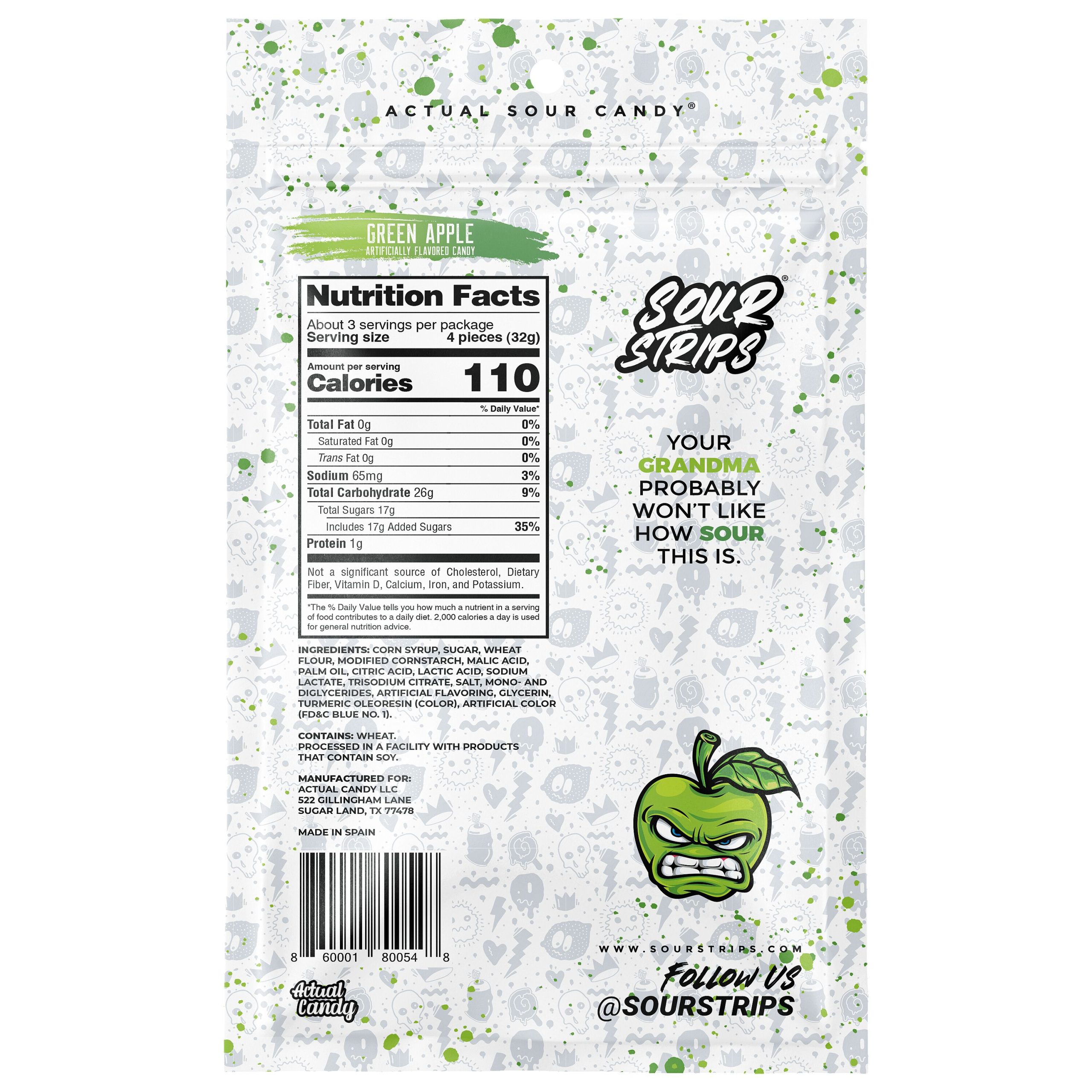 Sour Strips Green Apple Candy Peg Bag, 3.4oz - THE HERSHEY COMPANY