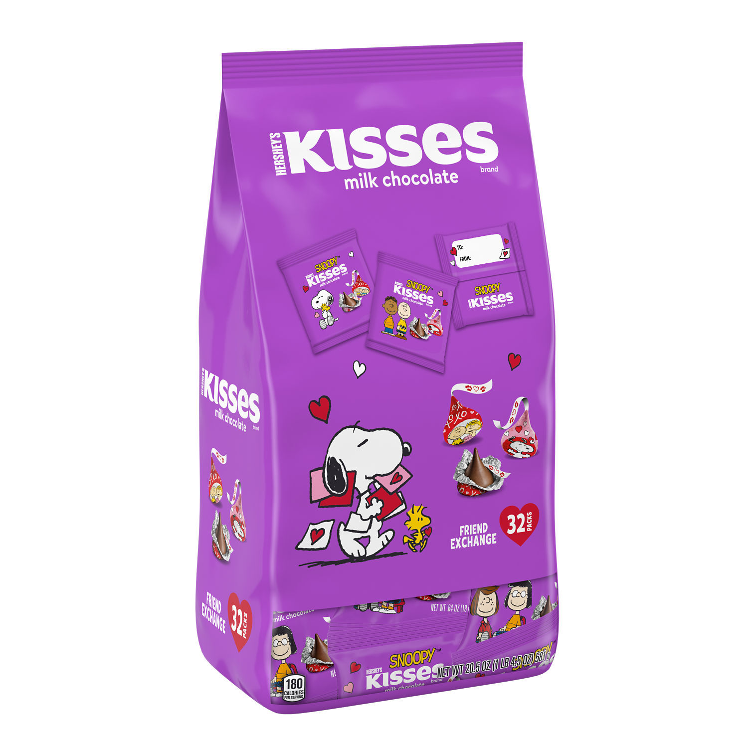 HERSHEY’S KISSES Milk Chocolate Snoopy™ and Friends, Valentine’s Friend Exchange Candy Bag, 20.5 oz (32 Pieces) - THE HERSHEY COMPANY