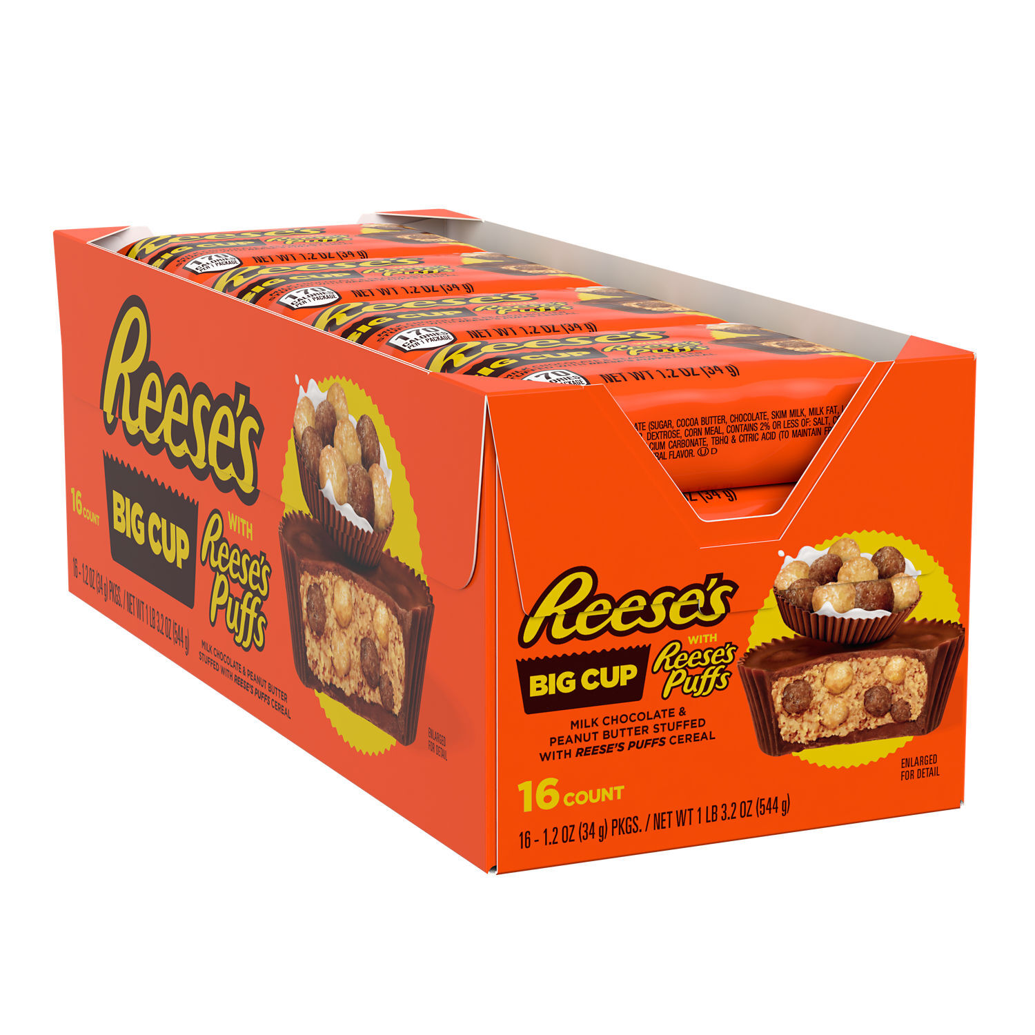 REESE’S Big Cup Milk Chocolate Peanut Butter Cups with REESE’S PUFFS Cereal Candy Packs, 1.2 oz (16 Count) - THE HERSHEY COMPANY